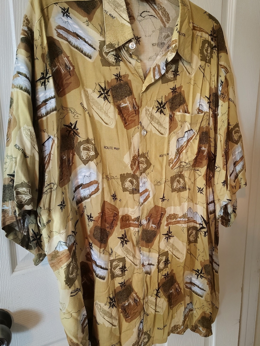 Men's Short-Sleeve Hawaiian  Shirt in Yellow with Map Print